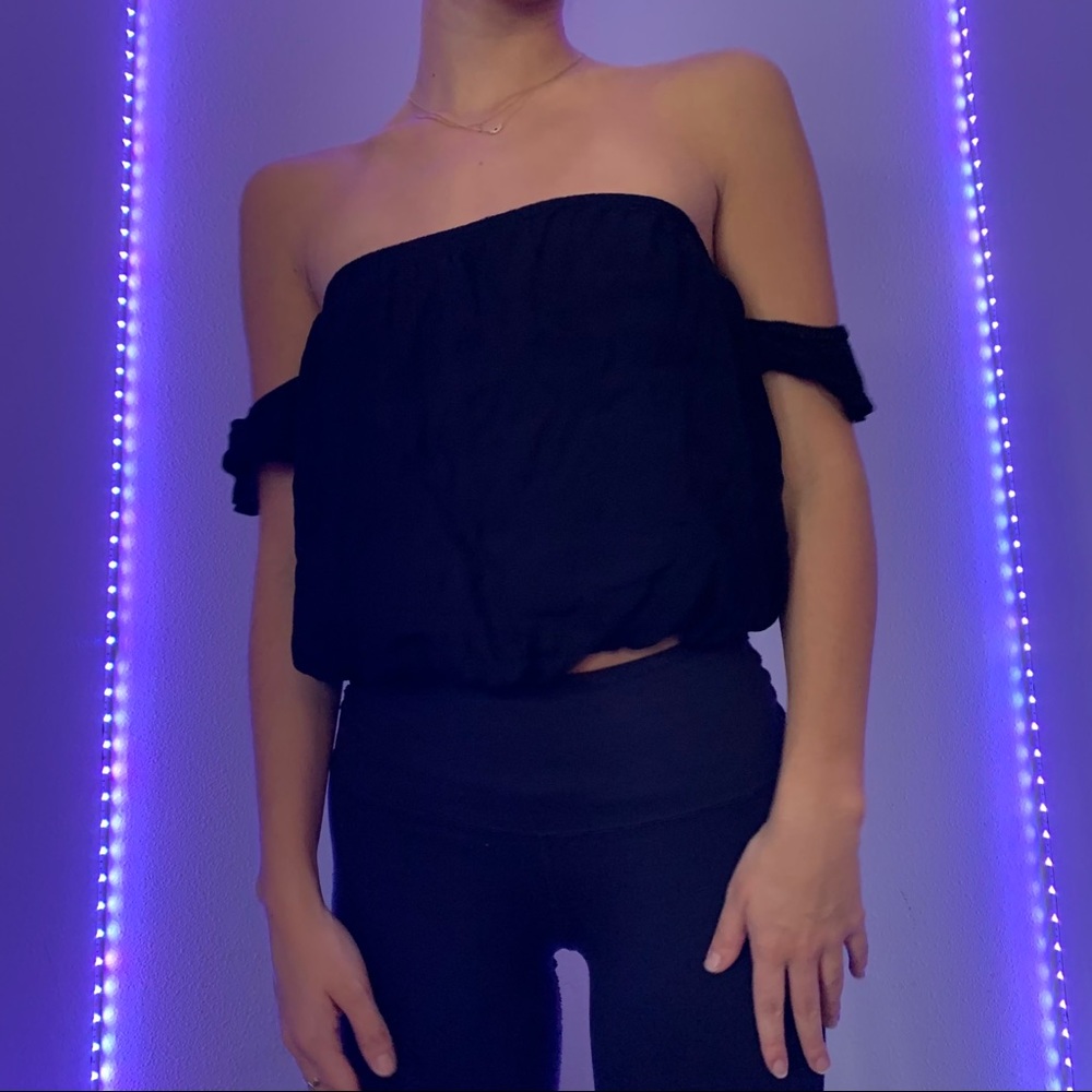 Black off the shoulder top brandy top